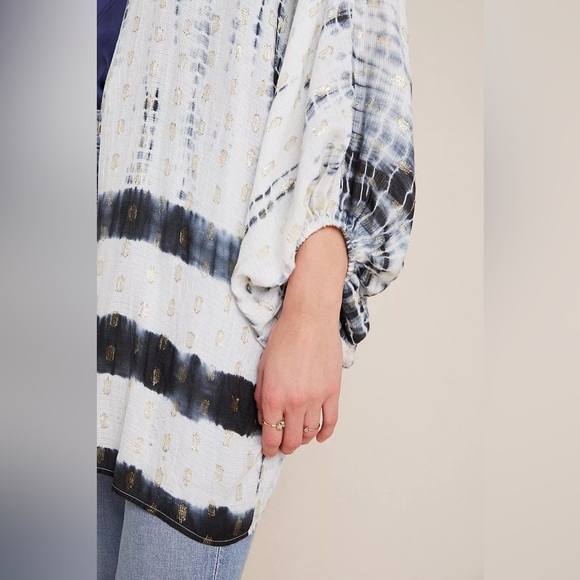 Anthropologie Blue Vada Shimmer Cocoon Kimono Flowly Breathable One Size - Picture 4 of 15